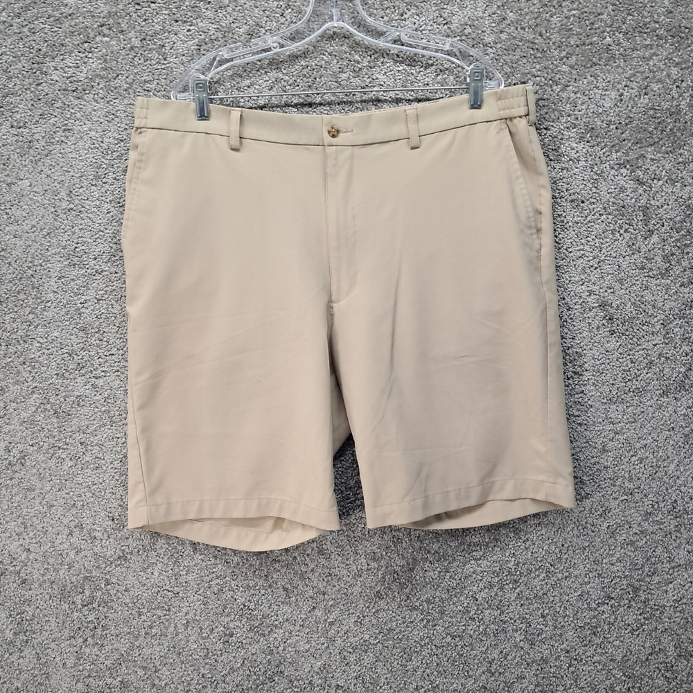 PGA Tour Mens Golf Shorts Tan Khaki Performance Stretch Flat Front Size 40